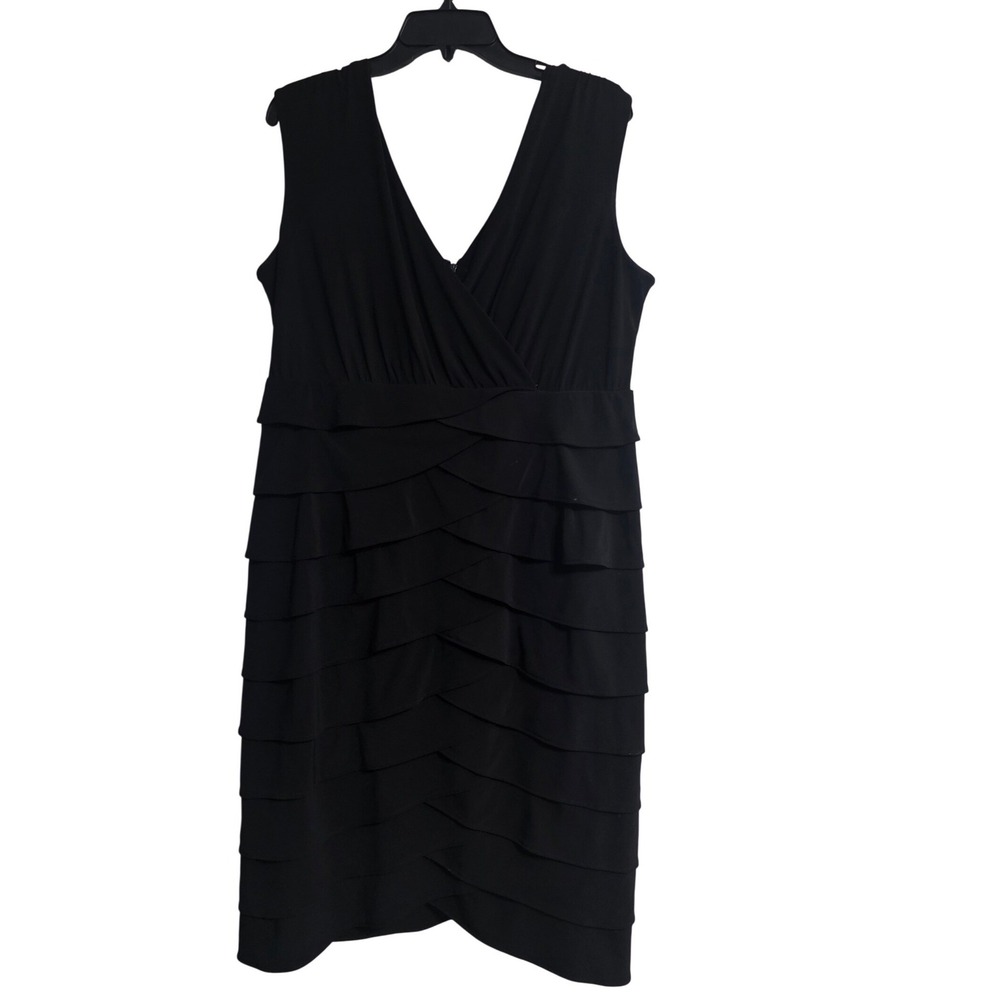Shape Benefits by Chadwicks Black Tiered Ruffle Sleeveless VNeck Dress Womens 14